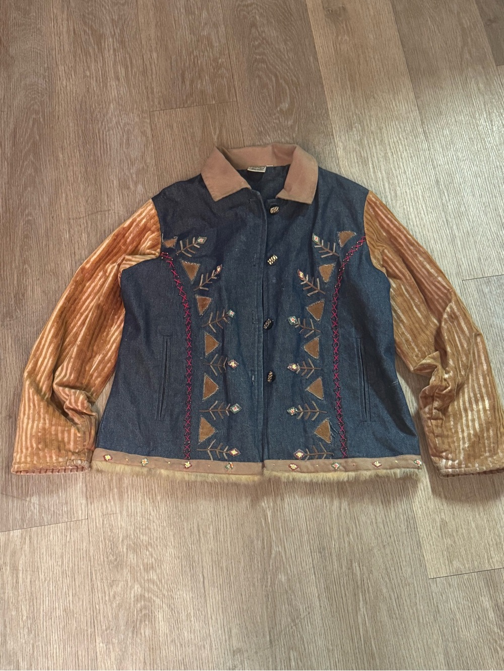 Vtg Parsley Sage Embroidered Denim Boho Jacket